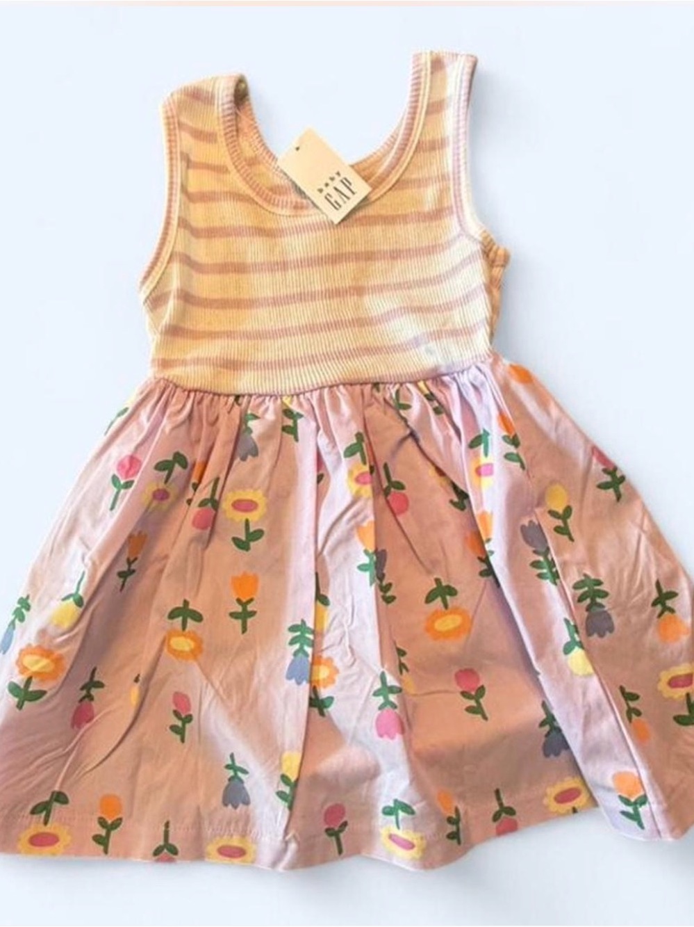 NWT Baby Gap Girls Pink Striped Tank Dress with Floral Skirt